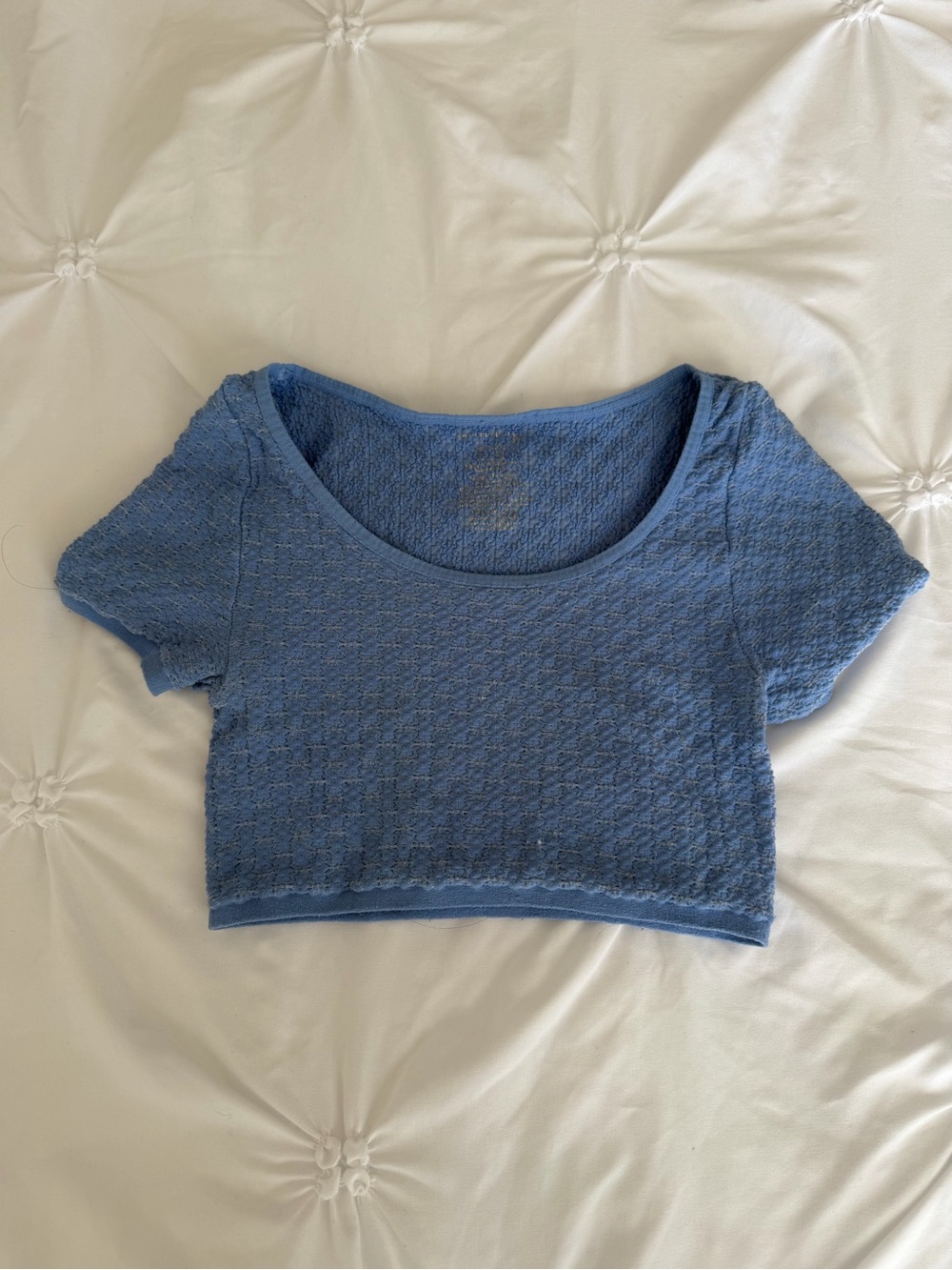 Intimately by Free People Textured Light Blue Scoop Neck Crop Top - Women